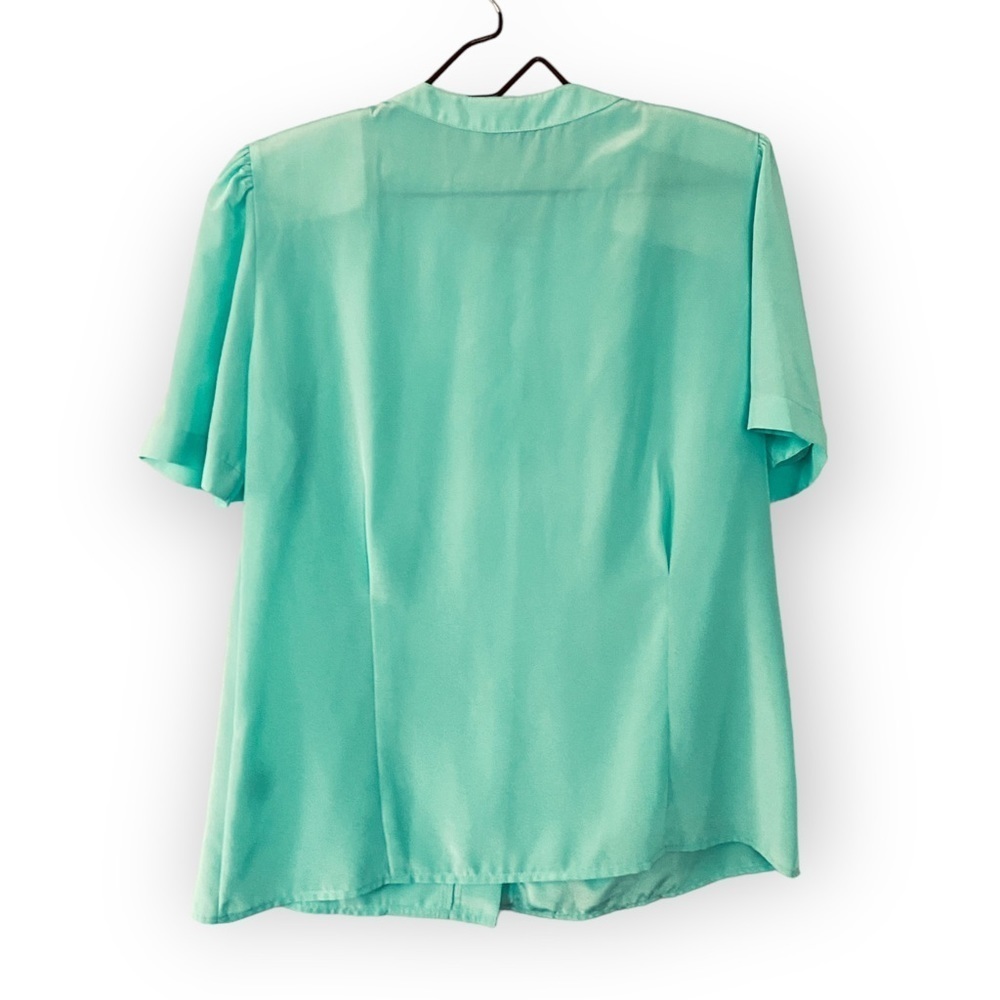 Peters & Ashley Aqua Blue Vintage Blouse Size 12 Short Sleeves Shoulder Pads - Picture 3 of 11